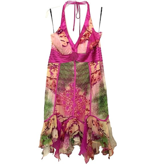 Sue Wong Halter Dress 12 Asymmetrical Hem Silk Vintage Y2K Fairy Eclectic - Picture 1 of 15